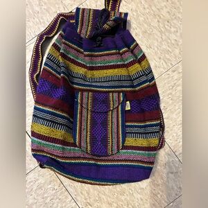 Pinzon Purple Multi-Stripe Woven Drawstring Backpack